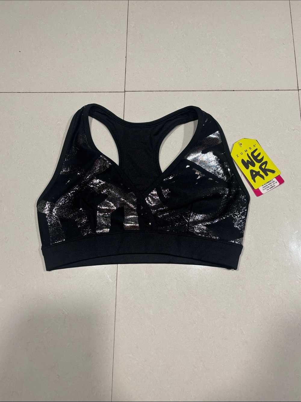 Zumba Fitness Black Shiny Logo Racerback Sports Bra